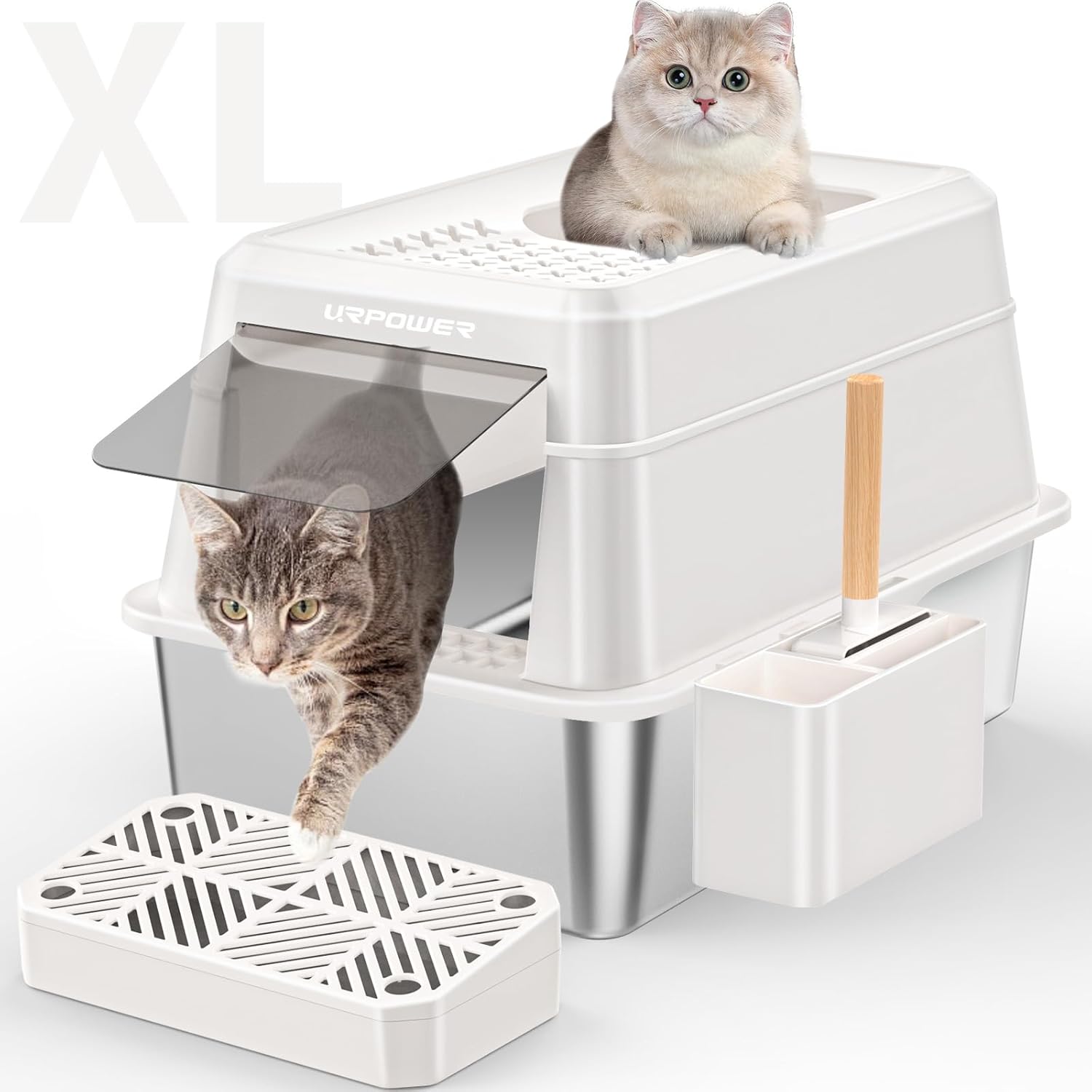 URPOWER Extra Large Stainless Steel Cat Litter Box for Easy Cleaning