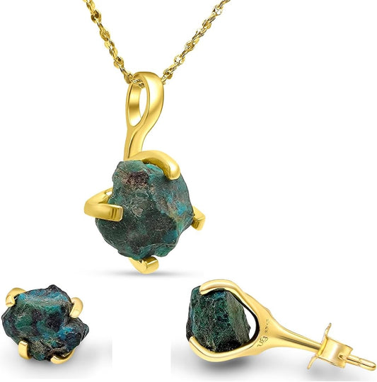 Real Raw Gemstone Jewelry Set with 925 Sterling Silver Gift