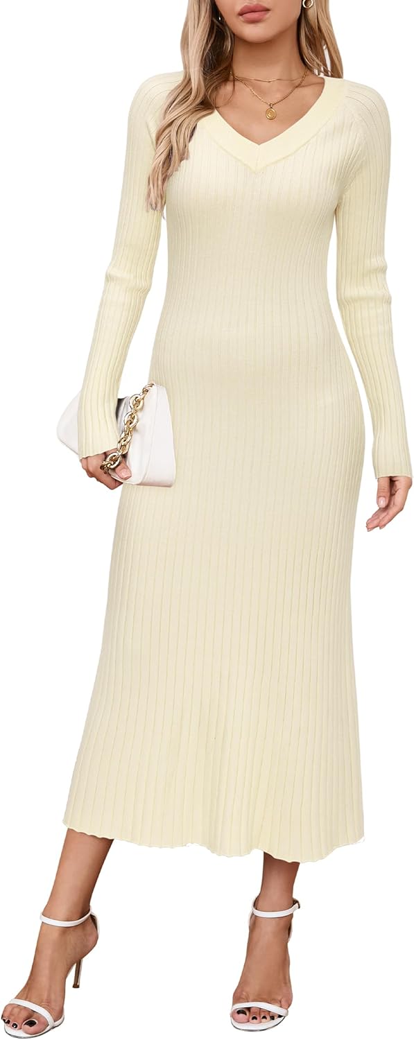 Arach&Cloz V Neck Long Sleeve Fishtail Sweater Dress Review