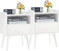 Wooden Nightstands Set of 2 with Fabric Drawers for Storage