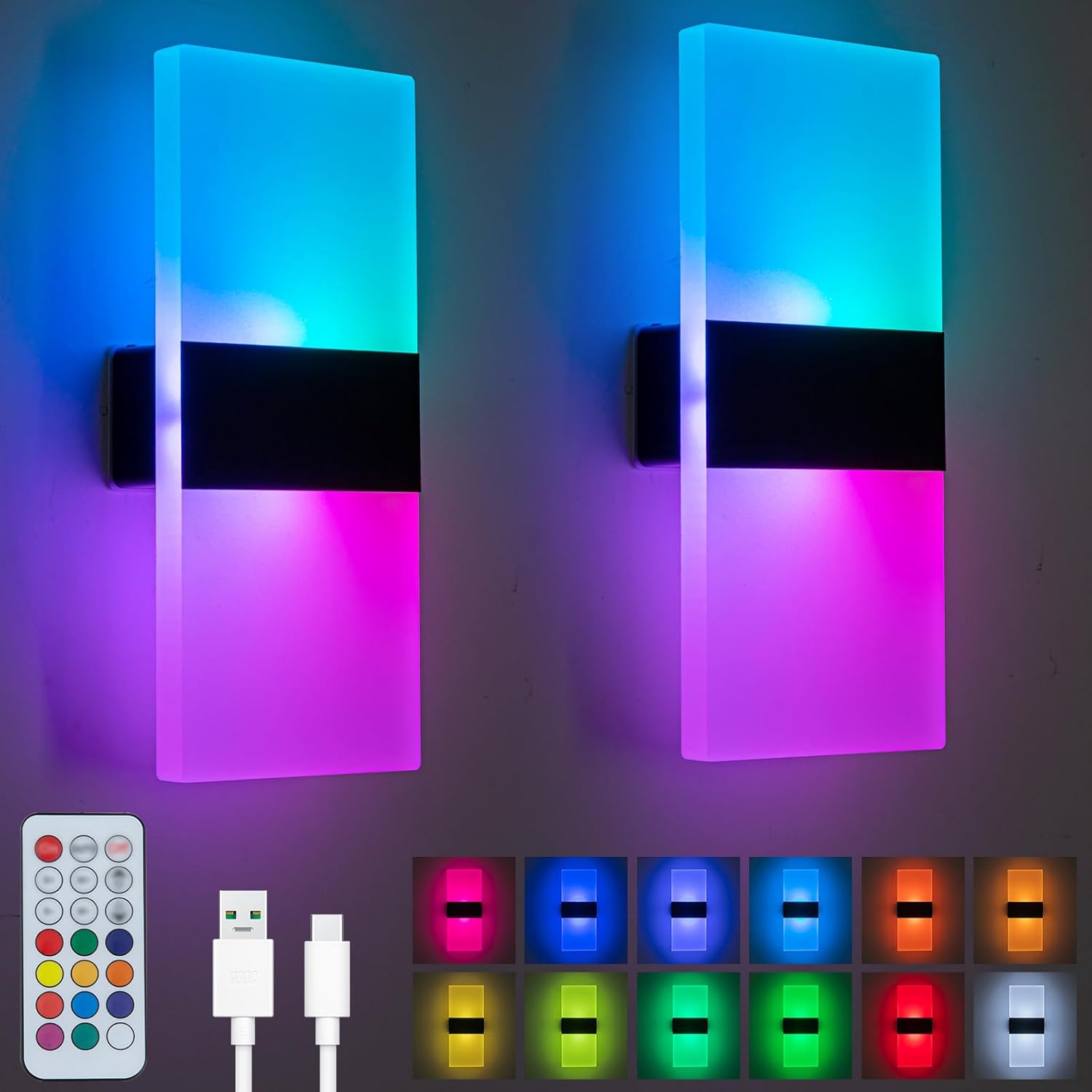 LED Wall Lights for Room Decor - Dimmable & Rechargeable Sconce