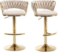 Velvet Bar Stools Set of 2 Counter Height - Gold Swivel, Beige