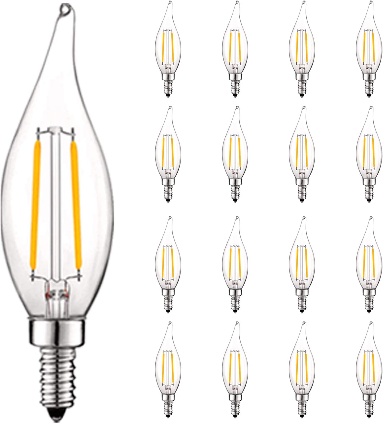 LUXRITE 4W Vintage Candelabra LED Bulbs for Chandelier Use