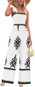 PRETTYGARDEN Womens Shirred Strap Wide Leg Jumpsuit - Versatile Summer