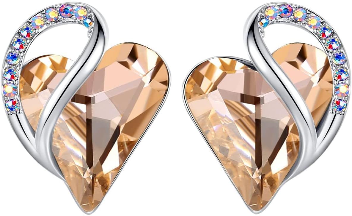 Heart Birthstone Crystal Stud Earrings for Women - Elegant Gift