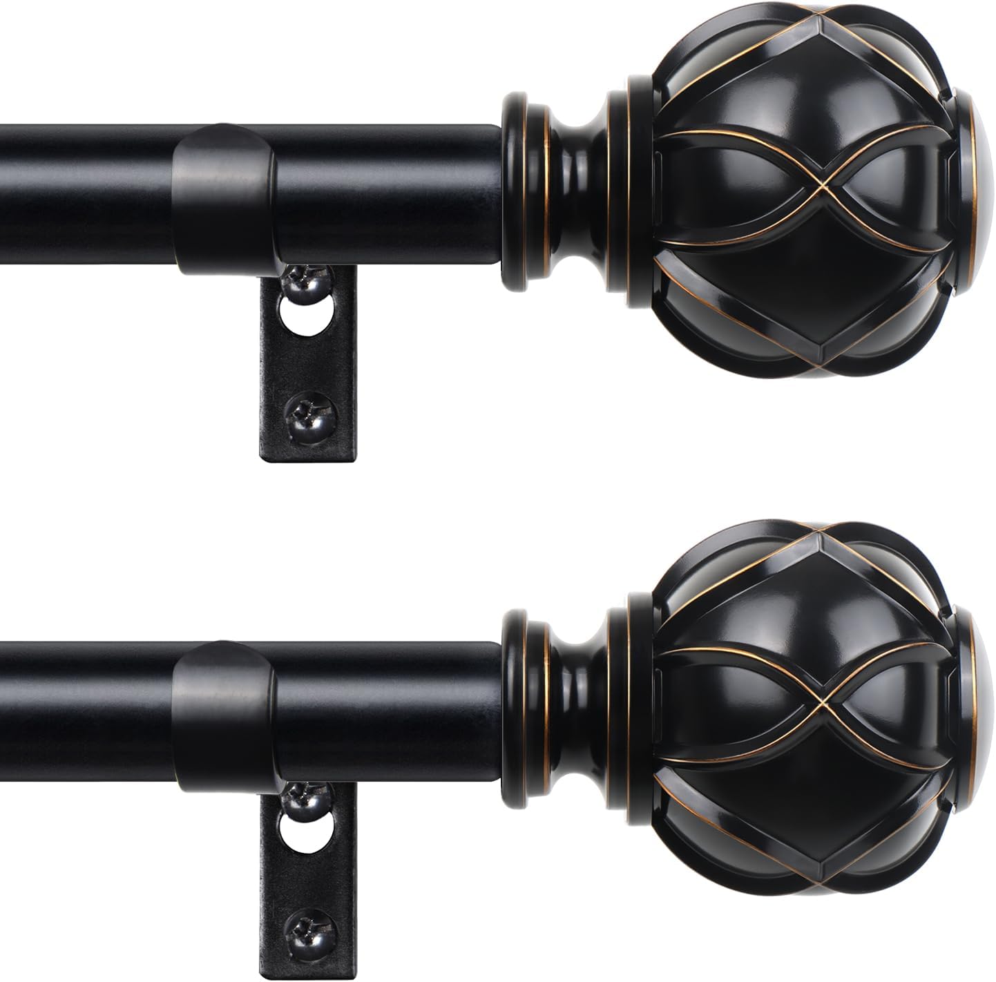 Black Curtain Rods 2 Pack for Windows 48 to 84 Inch, Durable