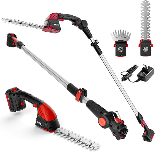 MZK 2-in-1 Pole Mini Hedge Trimmer & Grass Shear for Gardens