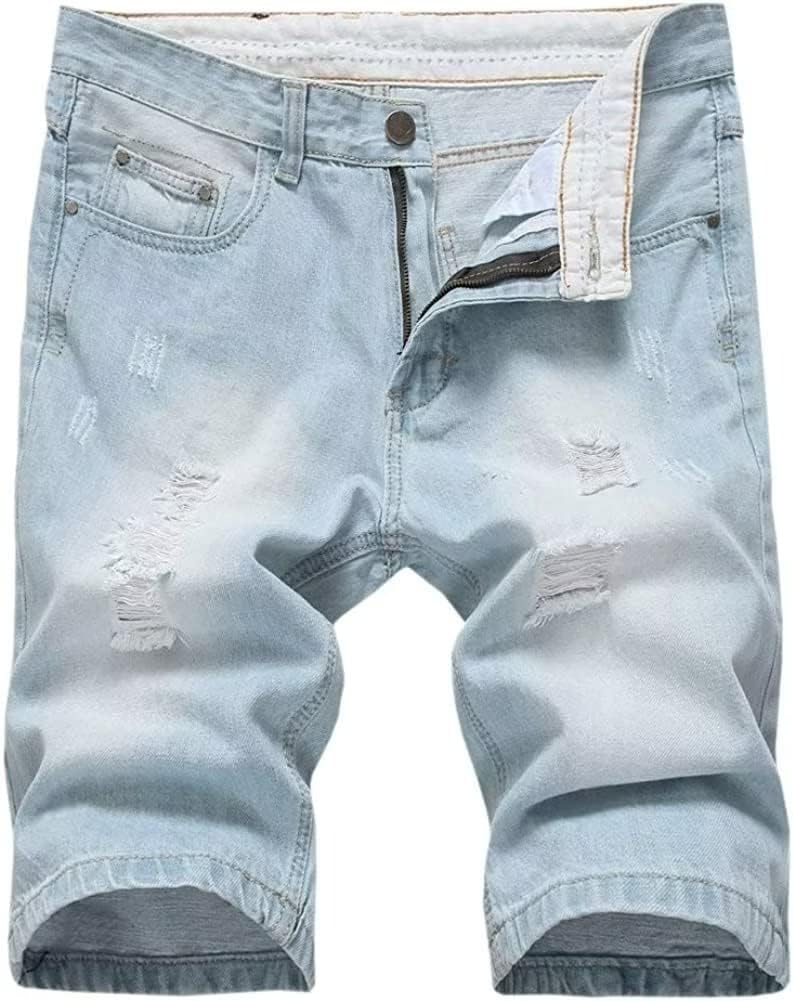 Men's Casual Denim Shorts with Ripped Holes for Comfort