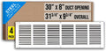 Return Air Grille 30x8 for 31.75x9.75 Outer Dimensions - 4 Pack