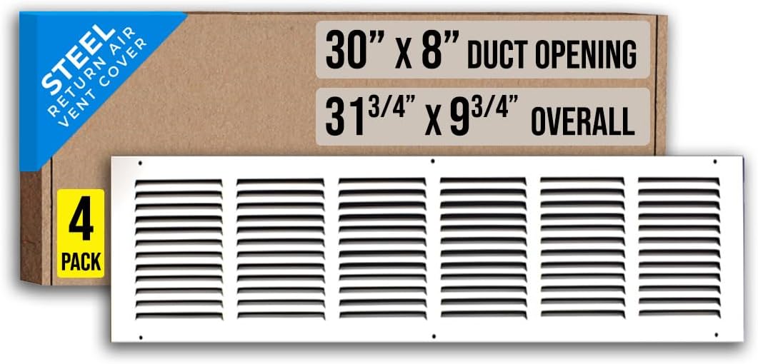 Steel Return Air Grille for 30x8 Duct Opening - 4 Pack