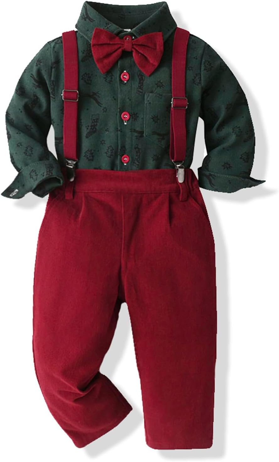 Toddler Boy Suit Set with Bowtie and Suspenders for Special Events