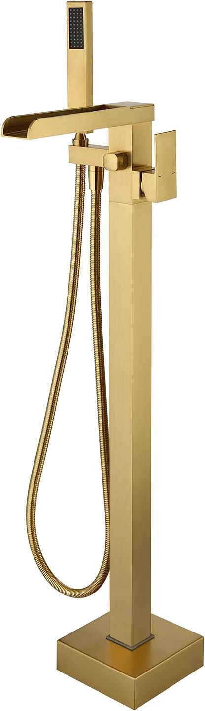 Freestanding Bathtub Faucet Brushed Gold Waterfall Tub Filler