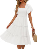 LILLUSORY Women's Summer Smocked Midi Dress with Flutter Sleeves