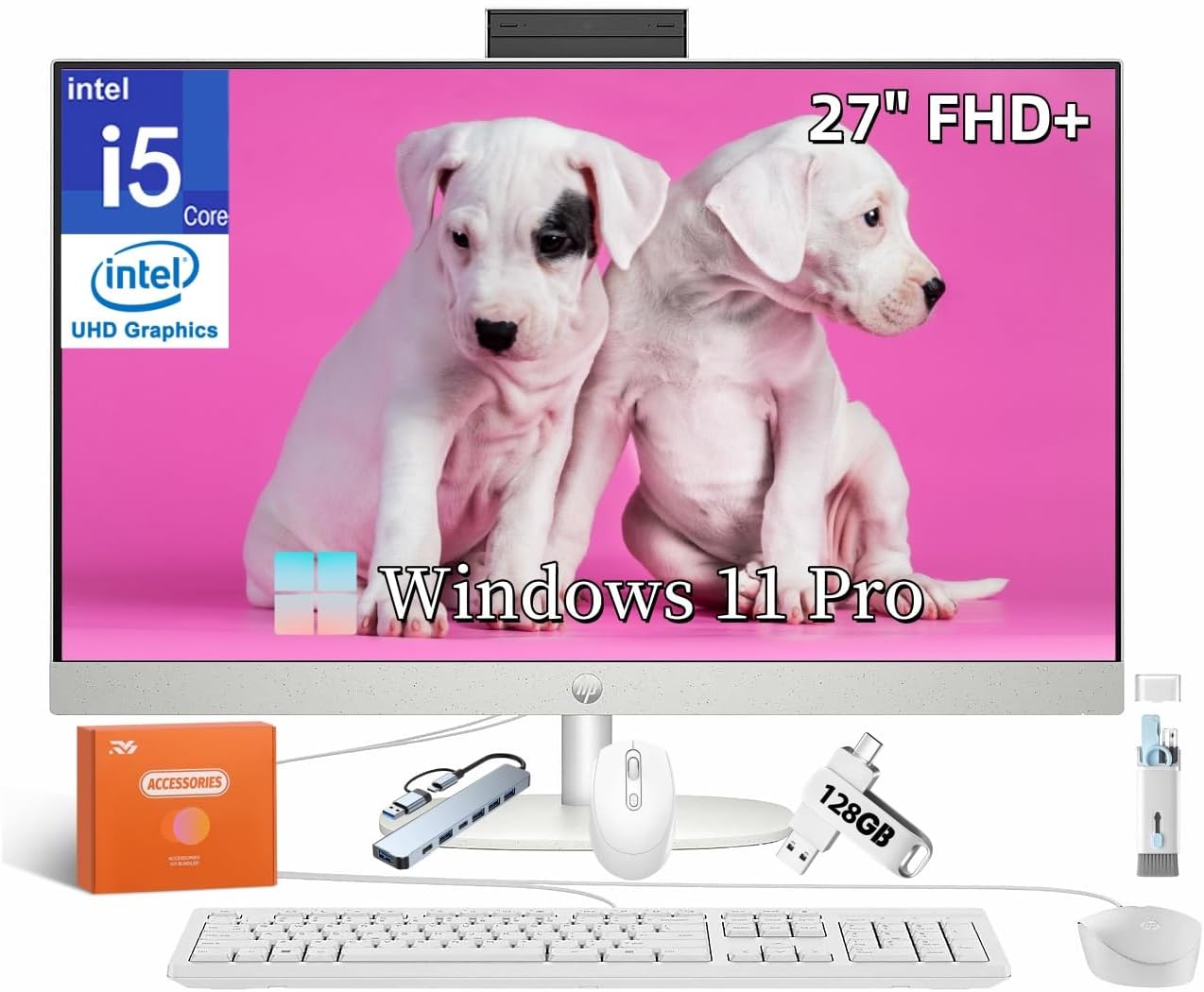 HP All-in-One Desktop Computer with 27in FHD Display and i5