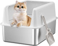 Stainless Steel Cat Litter Box with Lid XL - High Side, Easy Clean