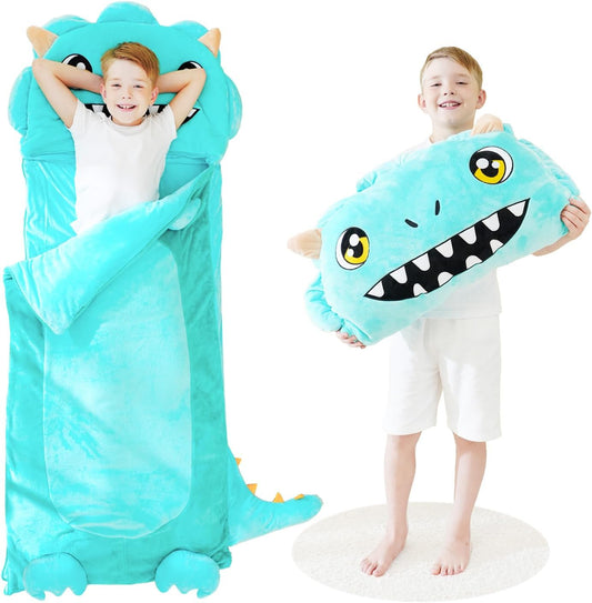 Dinosaur Sleeping Bag with Pillow - Plush Nap Mat for Kids