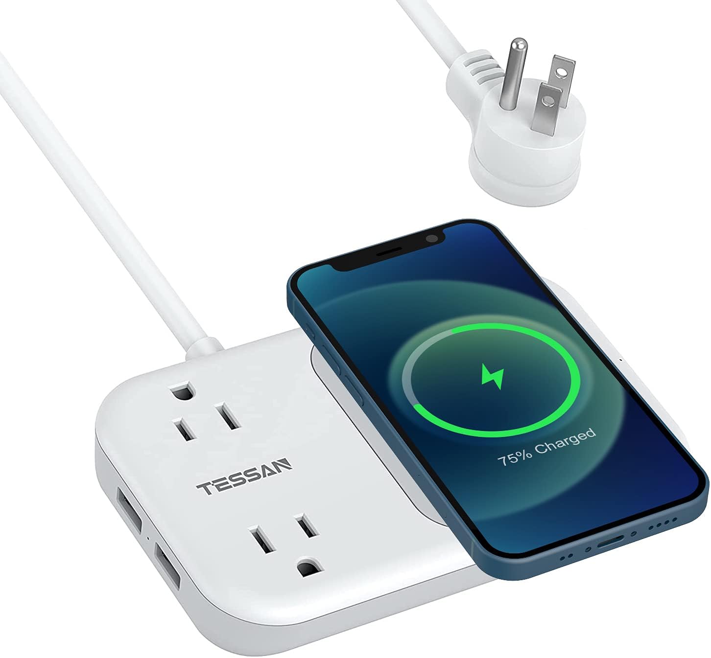 TESSAN Mini Wireless Charger Power Strip: Compact Charging Station for Dorm Room