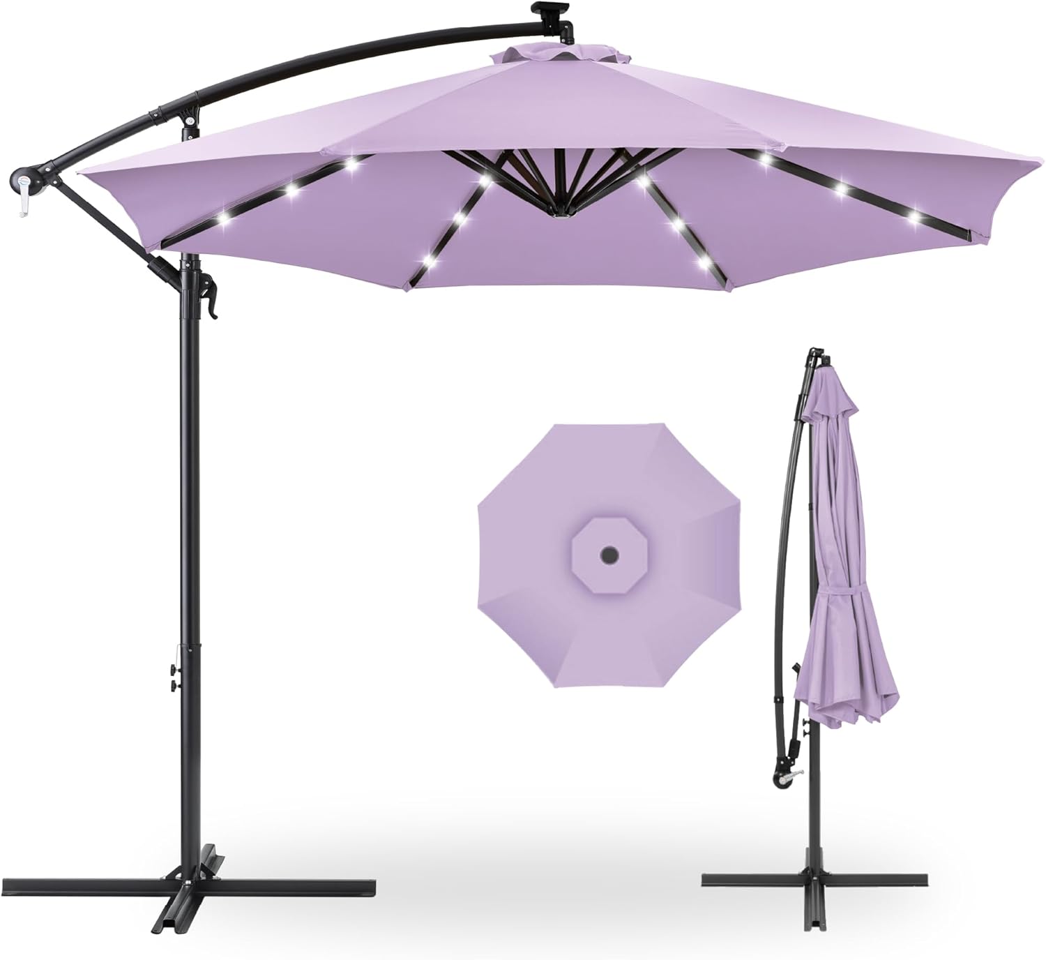 10ft Solar LED Offset Hanging Market Patio Umbrella for Outdoor