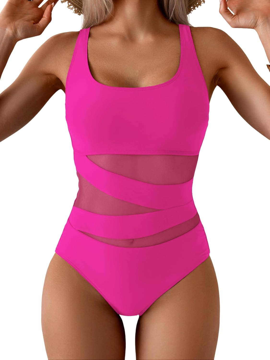 B2prity Women's Mesh One Piece Swimsuit with Tummy Control