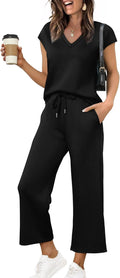 Two Piece Sets for Women V Neck Tops & Wide Leg Pants - Travel