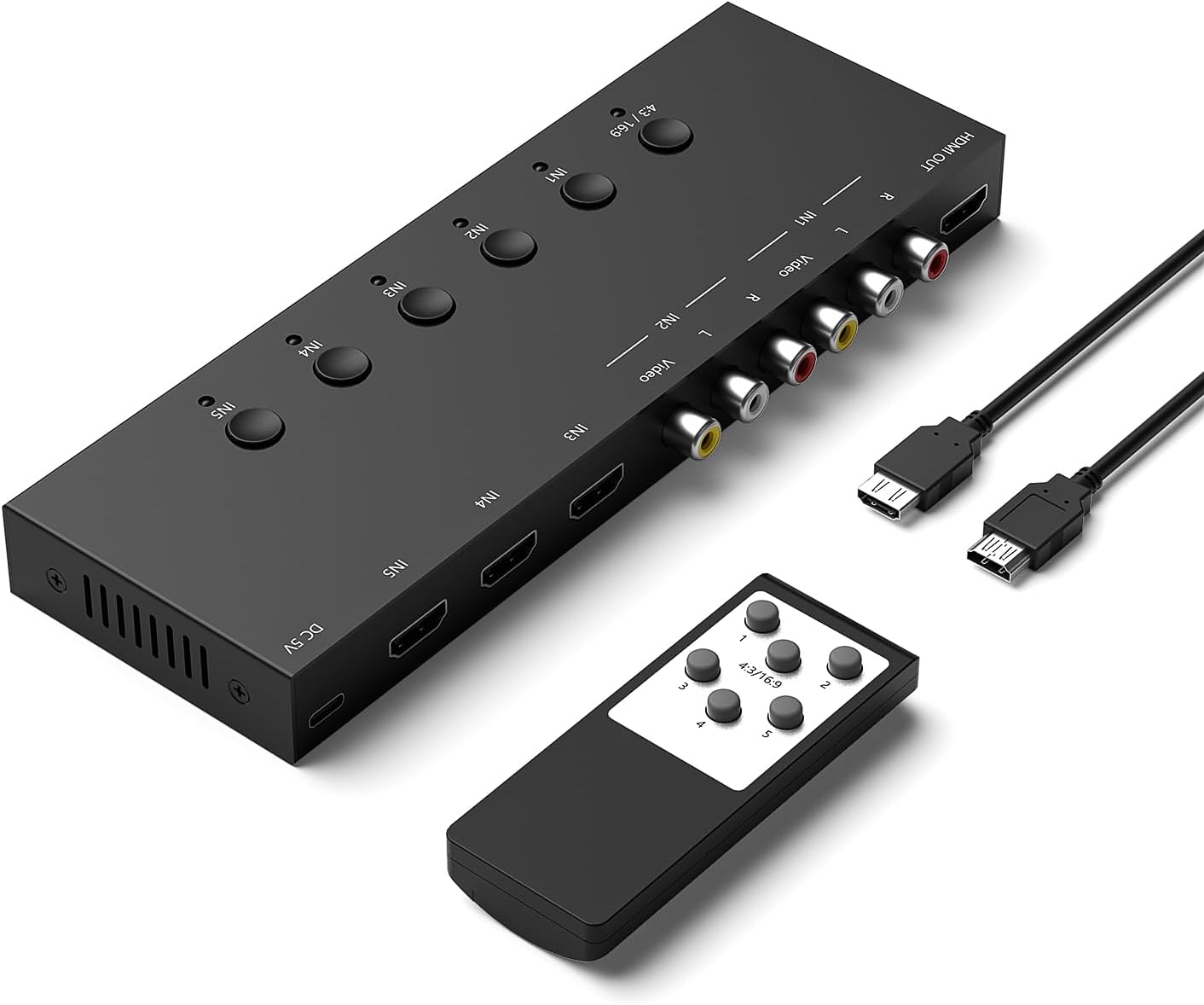 2 AV to HDMI Converter with 3 HDMI Switcher for Gaming Consoles