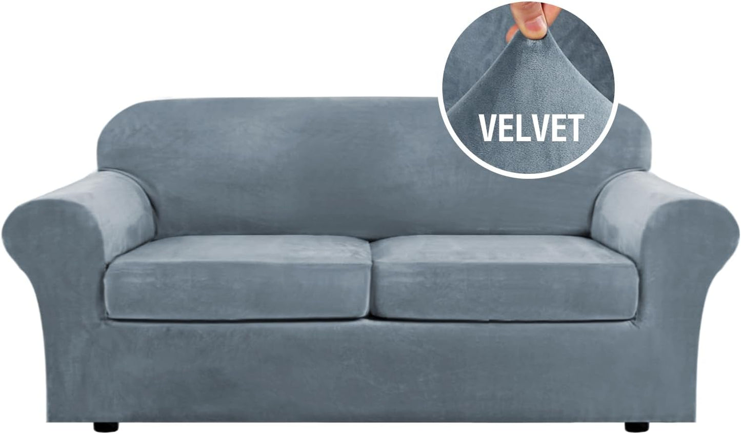 H.VERSAILTEX Real Velvet Plush 3 Piece Stretch Sofa Covers