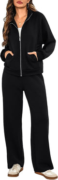 Womens 2 Piece Sweatsuit Set Zip Up Jacket and Wide Leg Pants - Cozy