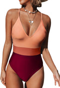 CUPSHE One Piece Swimsuit for Women Color Block Deep V - Flattering