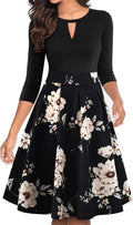 Vintage Floral Flared A-Line Dress for Women with Handy Pockets