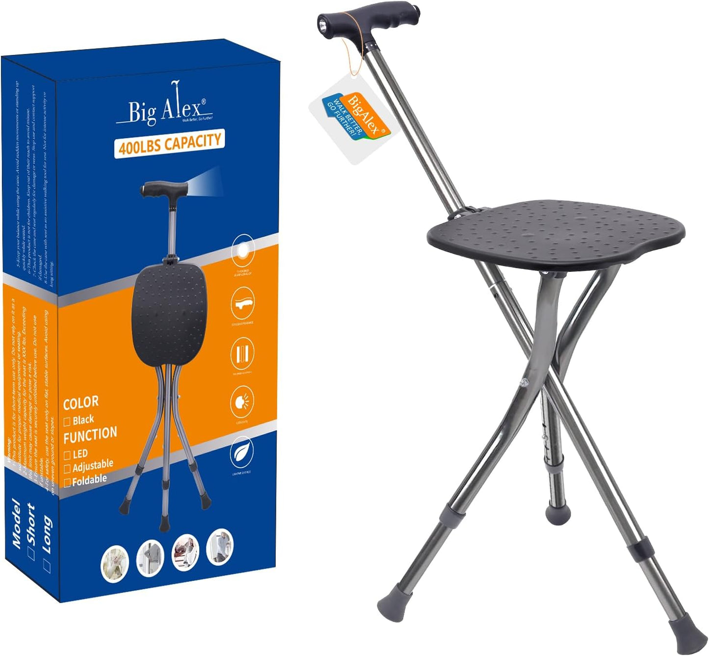 BigAlex Alloy Folding Cane with Seat for Seniors and Adults