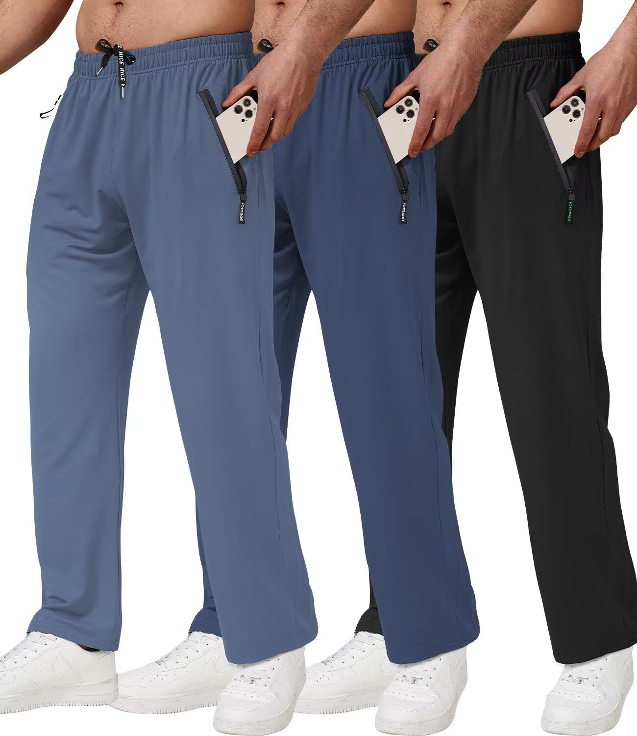3 Pack Men's Athletic Pants with Zip Pockets for All Seasons