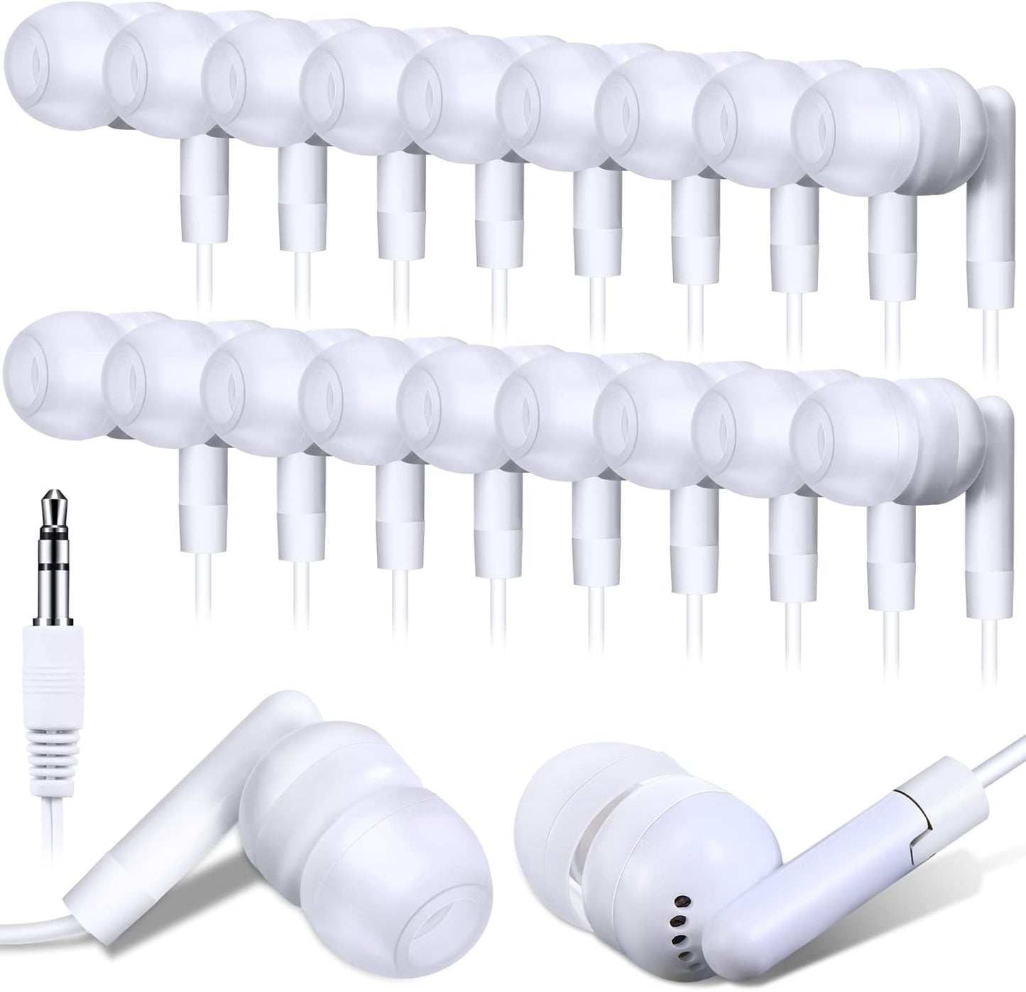 Kanayu 100 Pack White Earbuds for Classroom - Bulk Wired Basic Student Headphones
