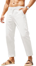 Men's Cotton Linen Pants Relaxed Fit Casual Trousers - Lightweight