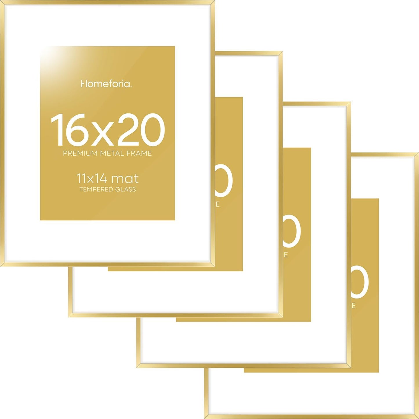 16x20 Gold Picture Frame Set of 4 with Mat for 11x14 Photos