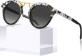Black Small Face Acetate Polarized Sunglasses for Women - Retro Round