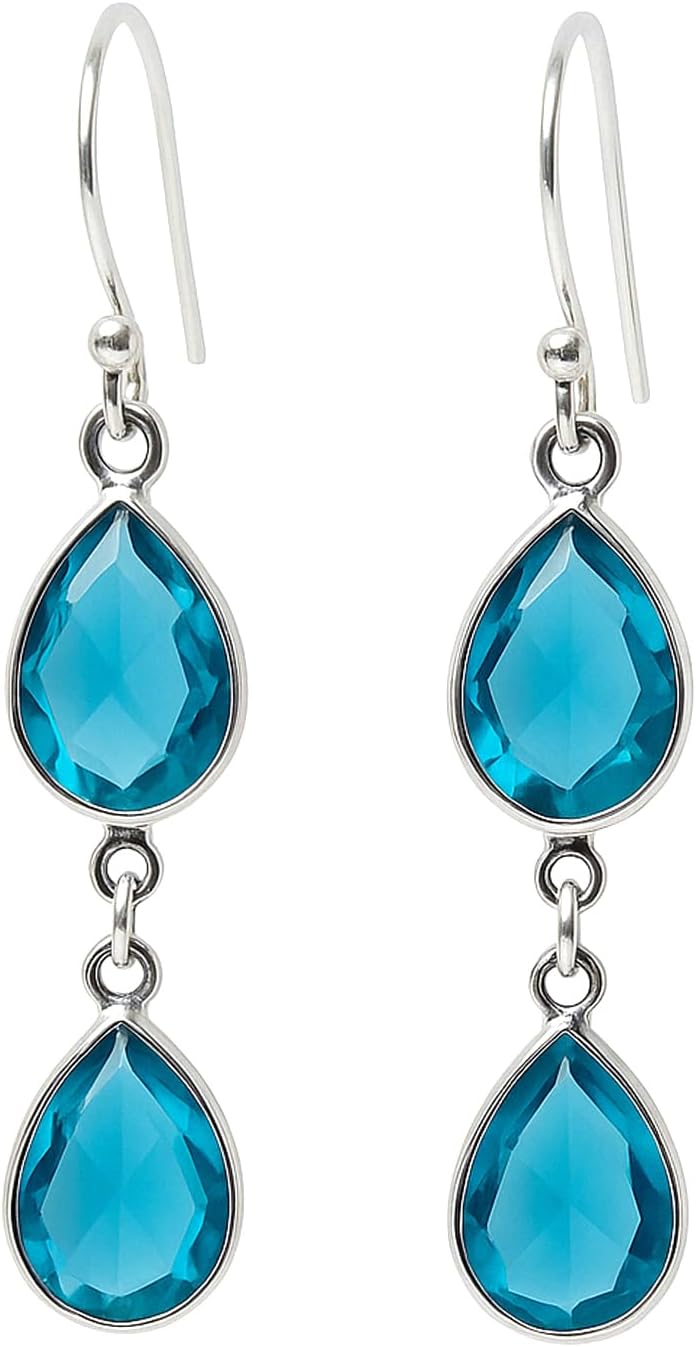 Elegant Blue Topaz Gemstone Drop Earrings in Sterling Silver