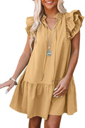 Womens V-Neck Drawstring Ruffle Mini Dress - Summer Sundress