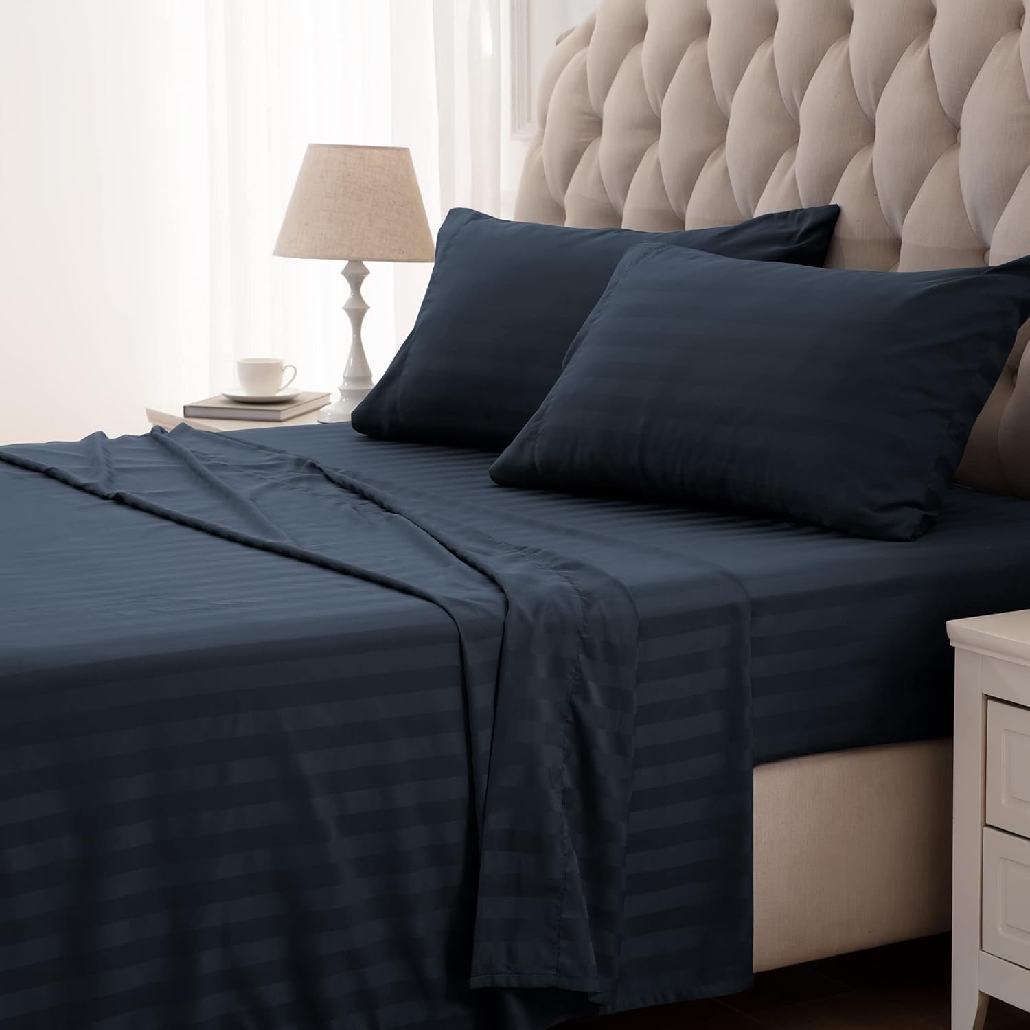 SLEEP ZONE Striped Cooling Queen Sheets Set for Ultimate Comfort