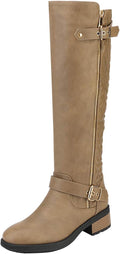 Wide Calf Knee High Riding Boots for Women - Low Heel Comfort