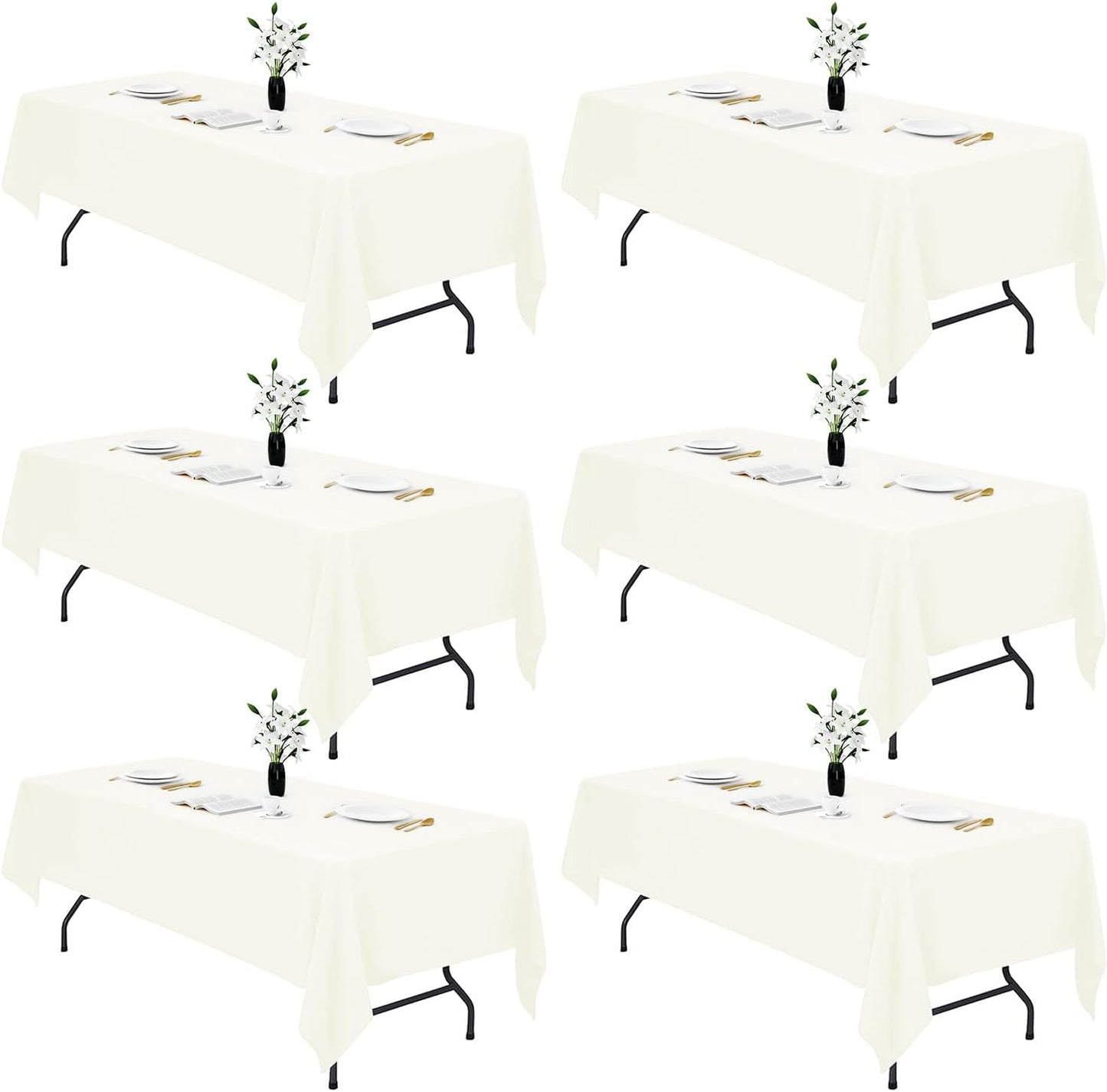 Elegant 6 Pcs Ivory Table Cloth for Rectangle Tables - 60 x 102 in