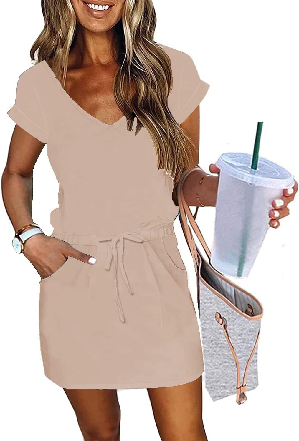 Womens Summer Dress with Lantern Sleeves and Tie Front Design