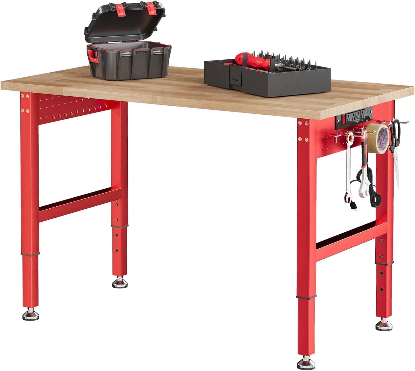 SPECRAFT Red Adjustable Heavy Duty Workbench with Power Outlets