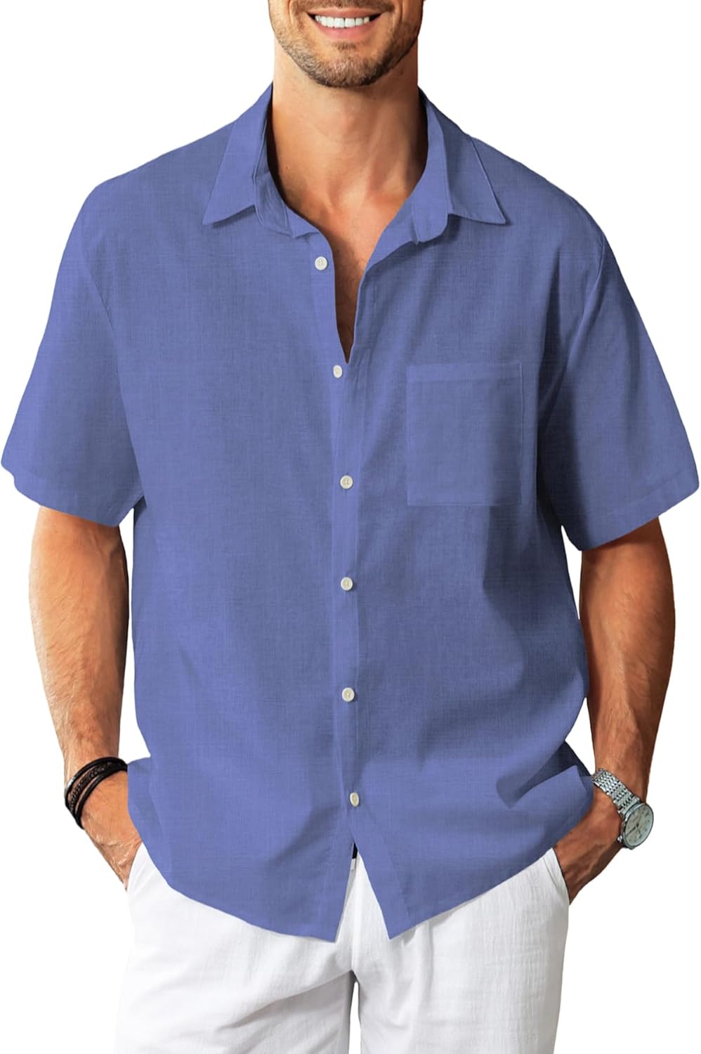 KYKU Linen Shirts for Men: Casual Cotton Short Sleeve Button Down