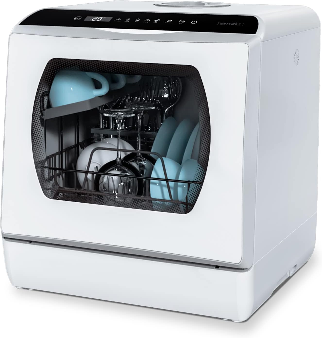 Portable Countertop Dishwasher with 5 Washing Programs and Glass Door