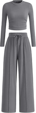 PRETTYGARDEN Women's 2 Piece Set - Comfortable Crop Top & Wide Leg