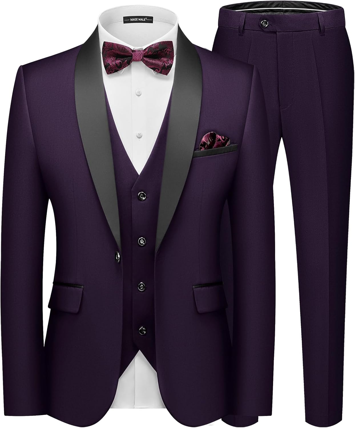 MAGE MALE Men's Slim Fit 3 Piece Suit for Weddings and Events
