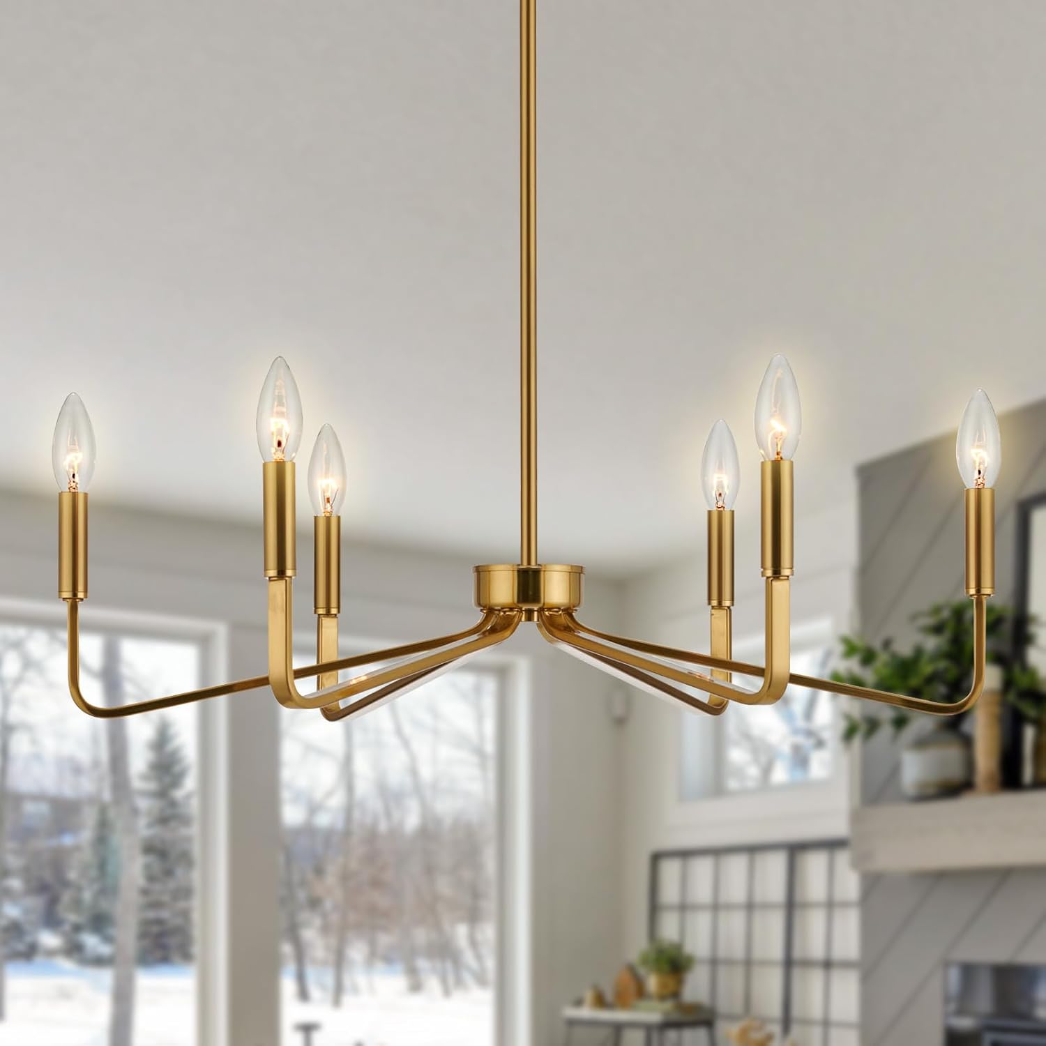 Gold Farmhouse Chandeliers for Dining Room - 6-Light Fixture