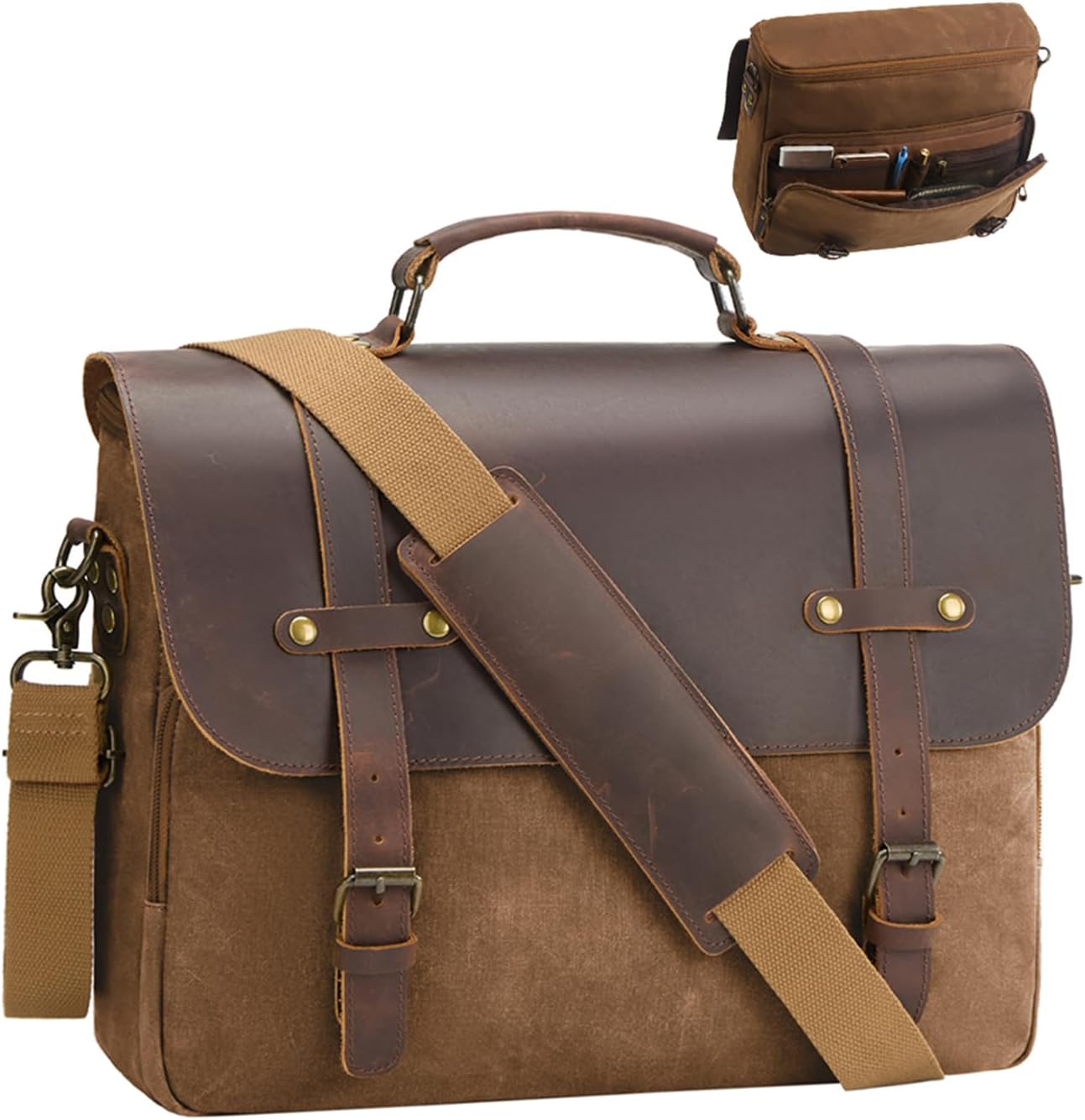 Vintage Waxed Canvas Messenger Bag for Laptop and Travel
