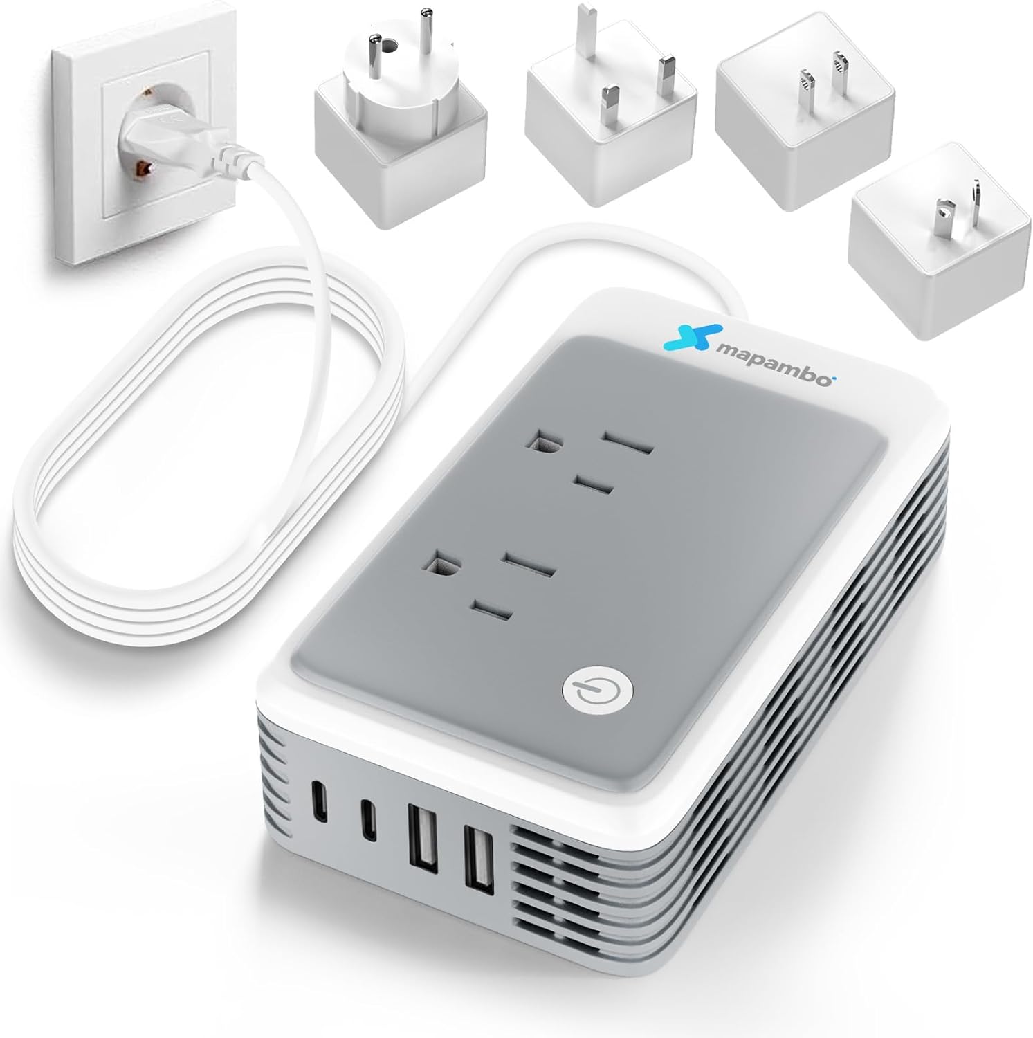 220V to 110V Voltage Converter for European Travel with USB Ports