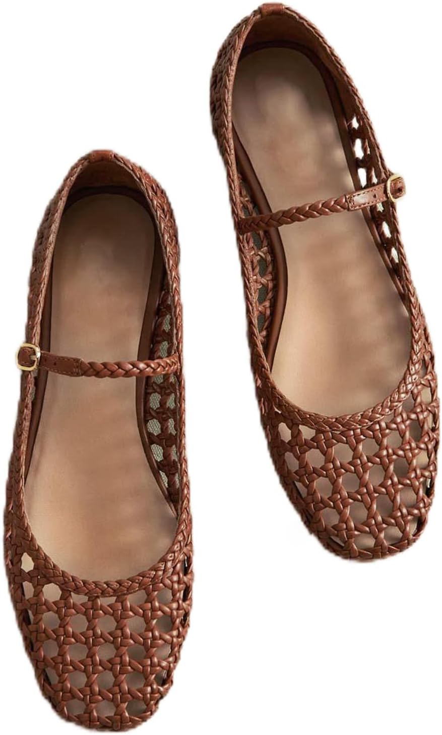Woven Mesh Ballet Flats for Women - Stylish Mary Jane Design